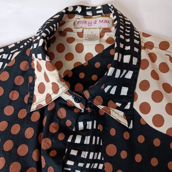 Becky & Max Size 6 Shirt Dress Knee Length Short Slv Polka Dot Abstract Stretch - Picture 6 of 9